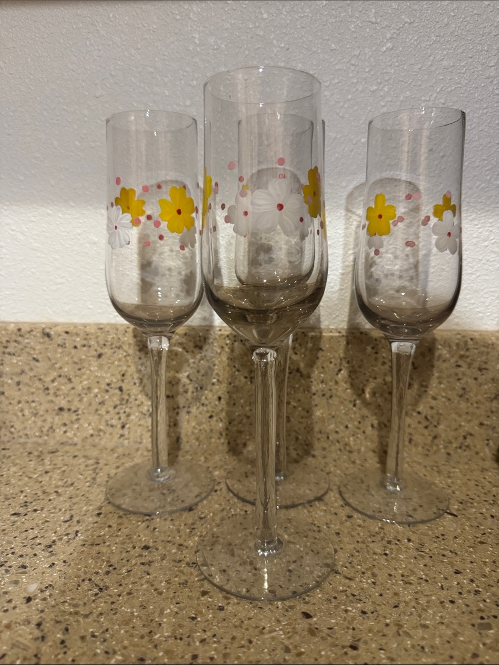 Hand-Painted Flower 9” Champagne Flutes - Set of 4